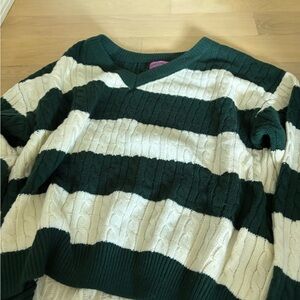 Edikted Forest Green and Cream Knit Sweater